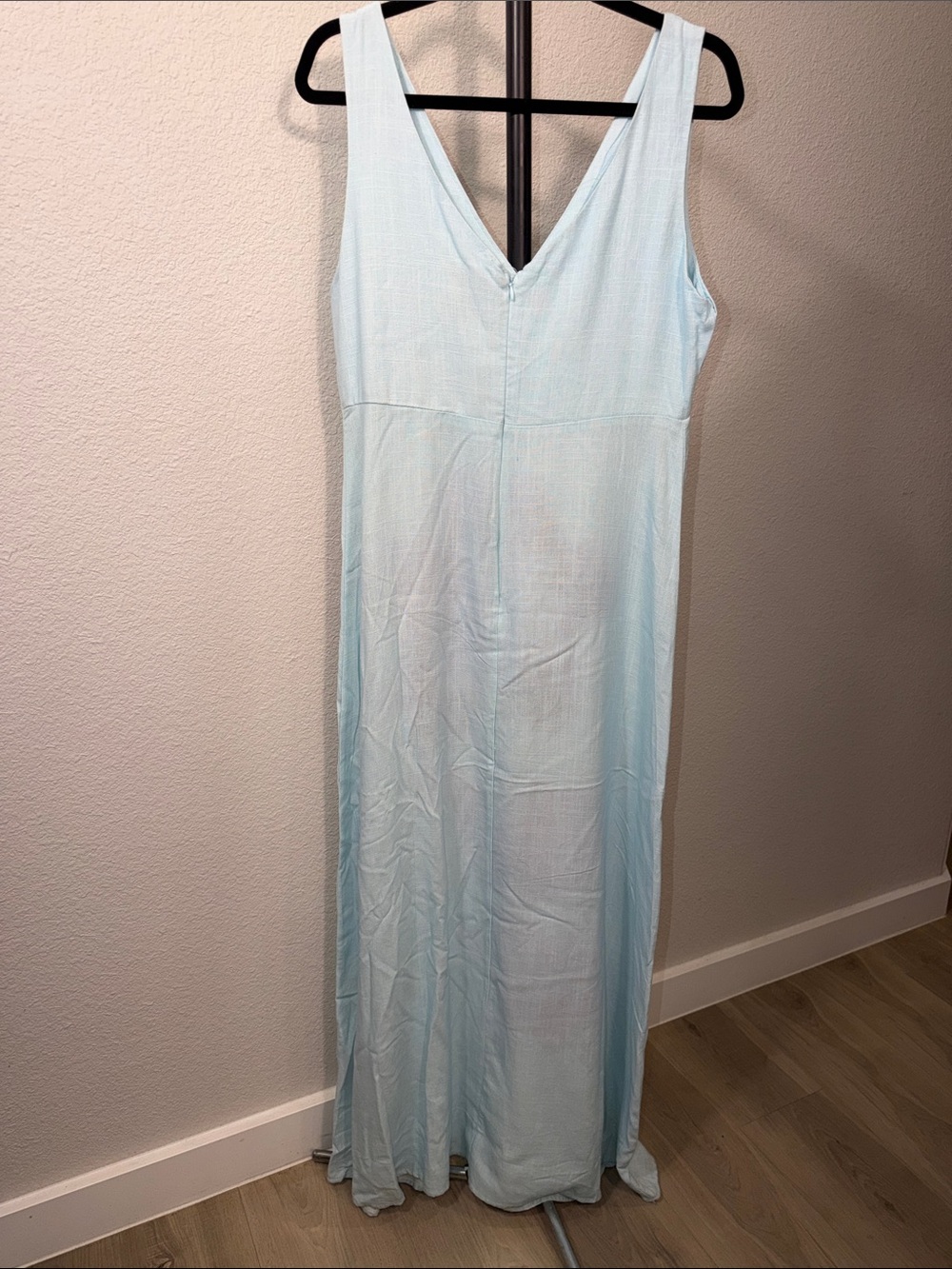 PAPER HEART Anthropologie V-Neck Light Blue Maxi Dress with Pink Floral Print - Picture 3 of 9